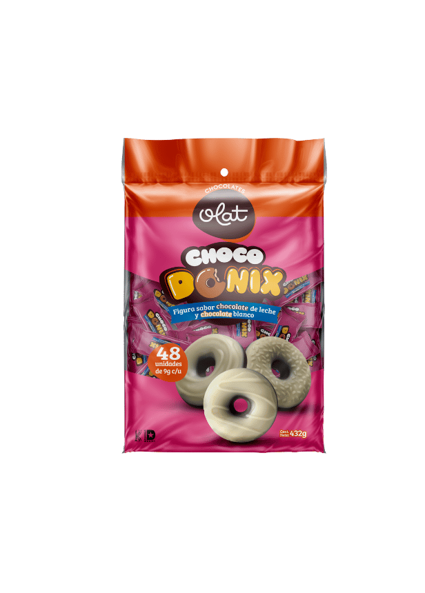 Choco Donix ( figura de dona sabor chocolate de leche y blanco)