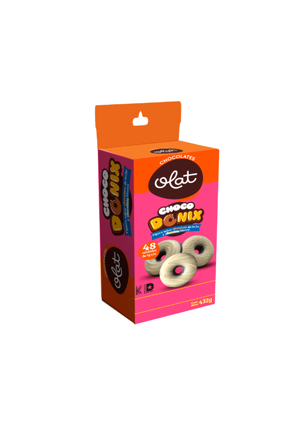 Choco Donix ( figura de dona sabor chocolate de leche y blanco)